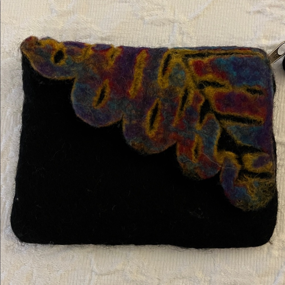 Black Clutch with Multicolor Felt Design